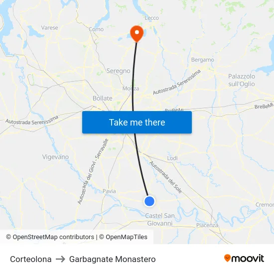 Corteolona to Garbagnate Monastero map