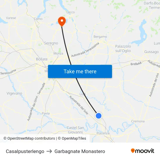 Casalpusterlengo to Garbagnate Monastero map
