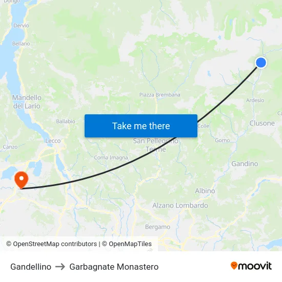 Gandellino to Garbagnate Monastero map