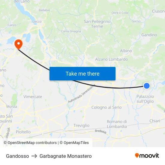 Gandosso to Garbagnate Monastero map