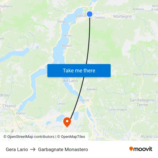 Gera Lario to Garbagnate Monastero map