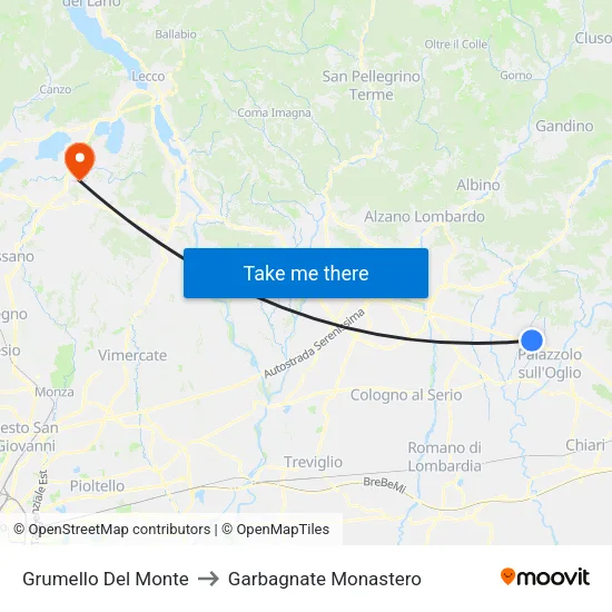 Grumello Del Monte to Garbagnate Monastero map