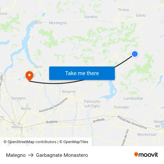 Malegno to Garbagnate Monastero map