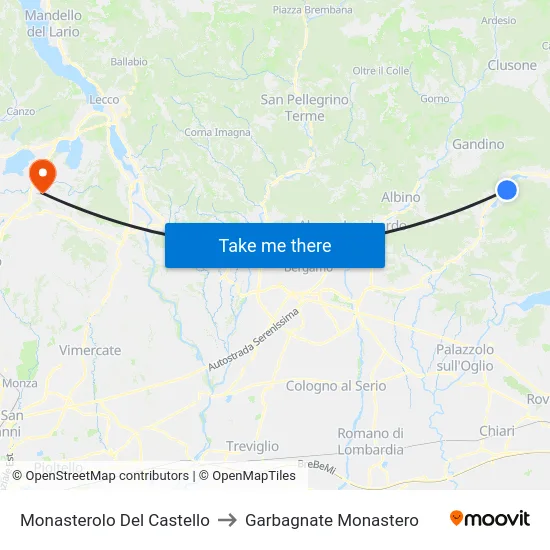 Monasterolo del Castello to Garbagnate Monastero map