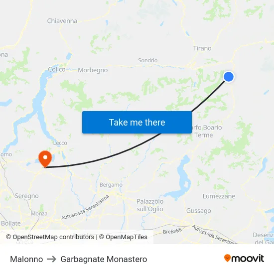 Malonno to Garbagnate Monastero map