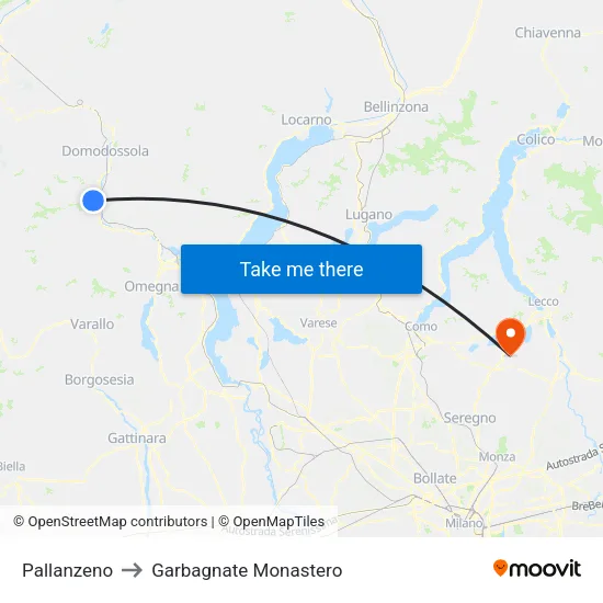 Pallanzeno to Garbagnate Monastero map