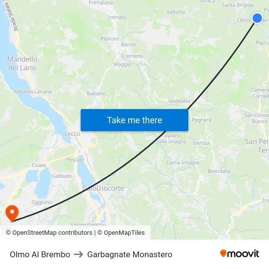 Olmo Al Brembo to Garbagnate Monastero map