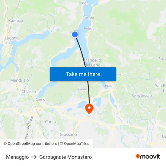 Menaggio to Garbagnate Monastero map