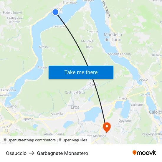 Ossuccio to Garbagnate Monastero map
