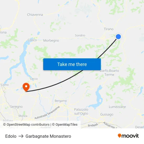 Edolo to Garbagnate Monastero map