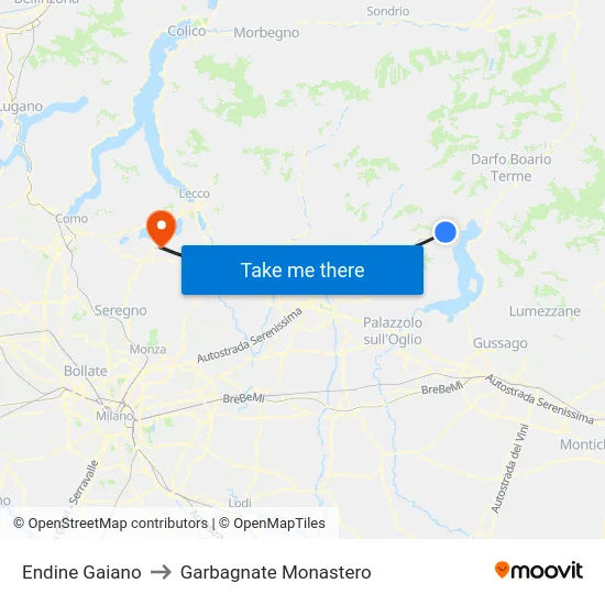 Endine Gaiano to Garbagnate Monastero map