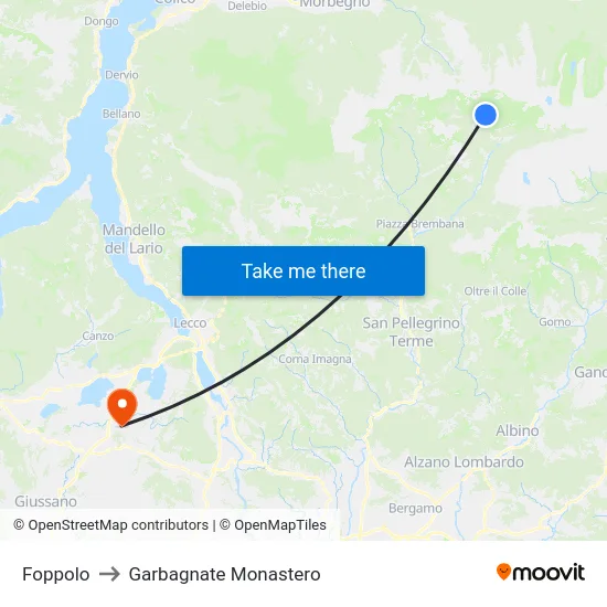 Foppolo to Garbagnate Monastero map