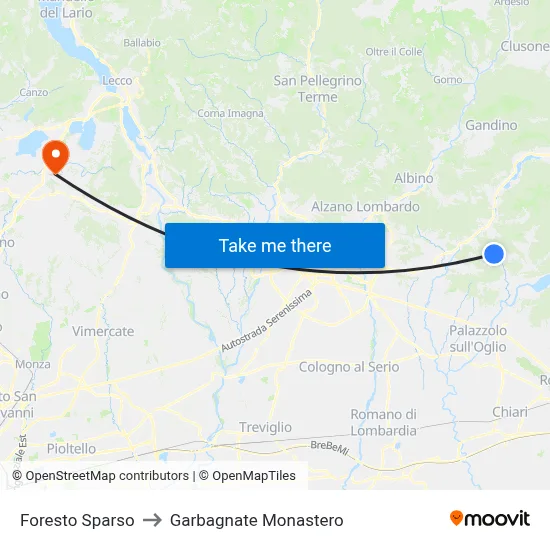Foresto Sparso to Garbagnate Monastero map