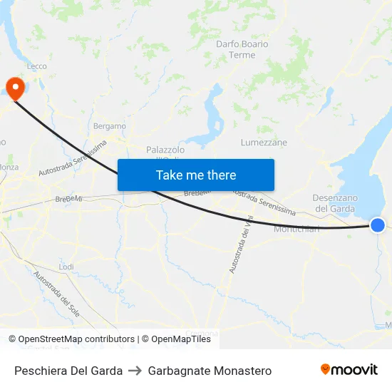 Peschiera Del Garda to Garbagnate Monastero map