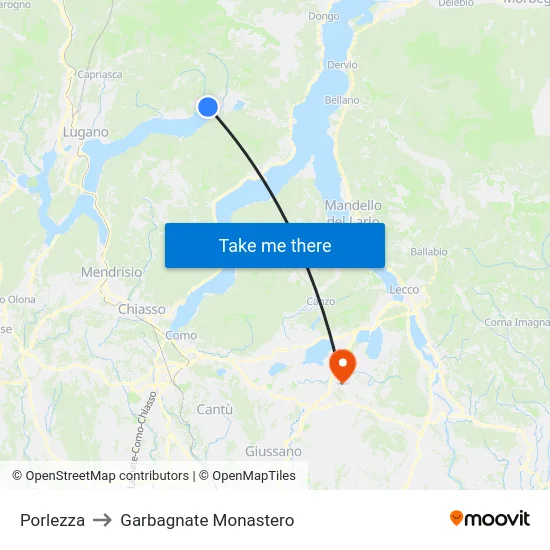 Porlezza to Garbagnate Monastero map