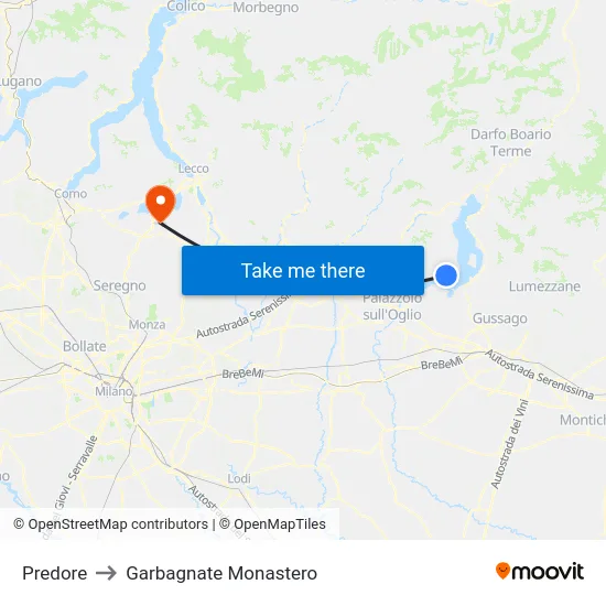 Predore to Garbagnate Monastero map