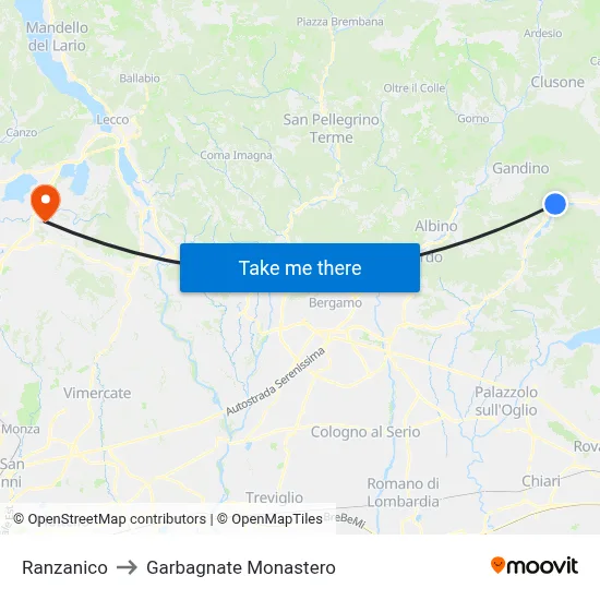 Ranzanico to Garbagnate Monastero map