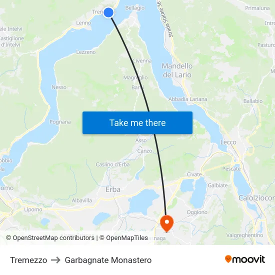 Tremezzo to Garbagnate Monastero map