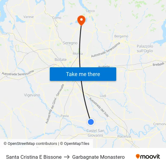Santa Cristina E Bissone to Garbagnate Monastero map