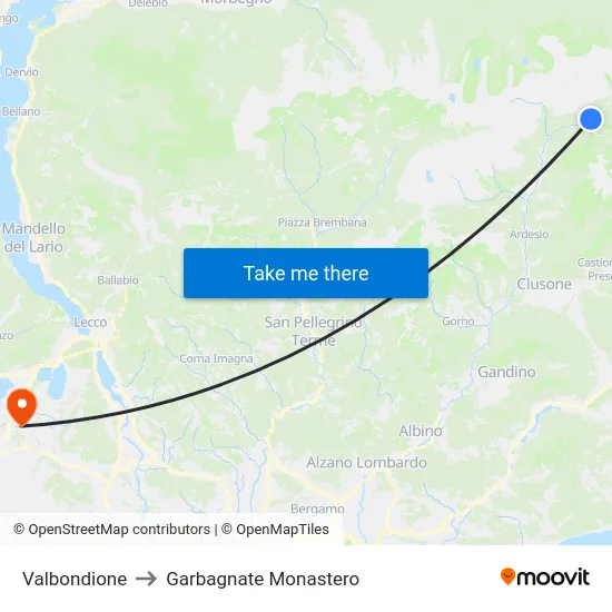 Valbondione to Garbagnate Monastero map
