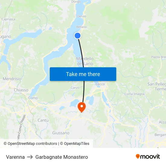 Varenna to Garbagnate Monastero map