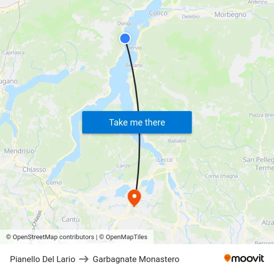 Pianello Del Lario to Garbagnate Monastero map