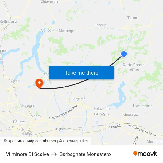 Vilminore Di Scalve to Garbagnate Monastero map