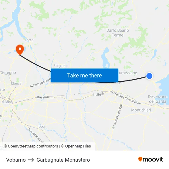 Vobarno to Garbagnate Monastero map