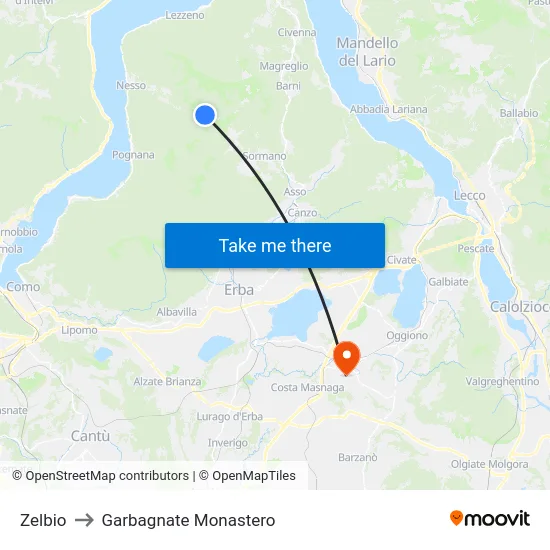 Zelbio to Garbagnate Monastero map