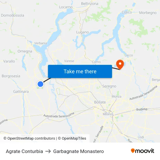 Agrate Conturbia to Garbagnate Monastero map