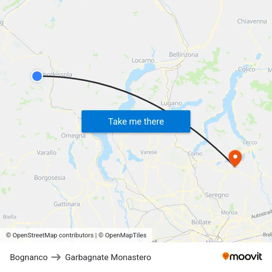 Bognanco to Garbagnate Monastero map