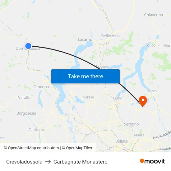 Crevoladossola to Garbagnate Monastero map