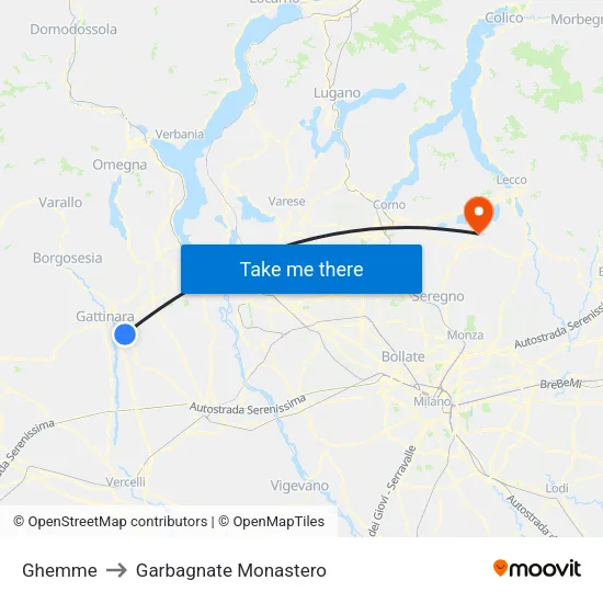 Ghemme to Garbagnate Monastero map