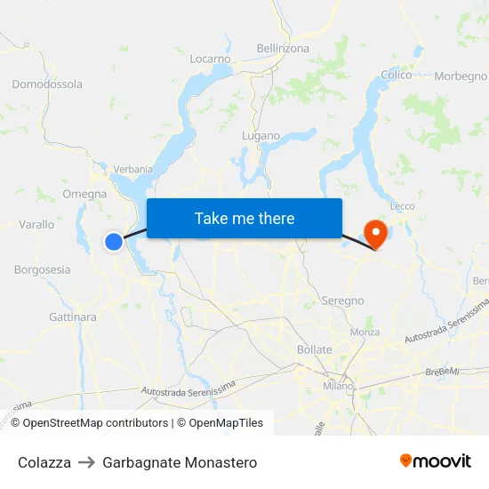 Colazza to Garbagnate Monastero map