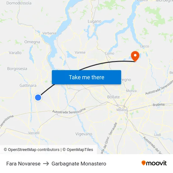 Fara Novarese to Garbagnate Monastero map
