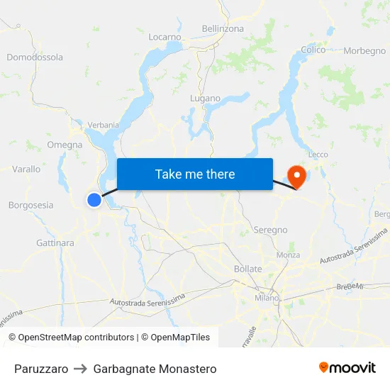 Paruzzaro to Garbagnate Monastero map