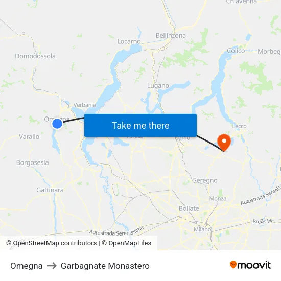 Omegna to Garbagnate Monastero map