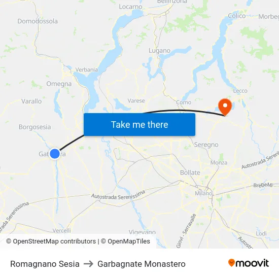 Romagnano Sesia to Garbagnate Monastero map