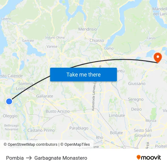 Pombia to Garbagnate Monastero map