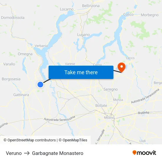 Veruno to Garbagnate Monastero map