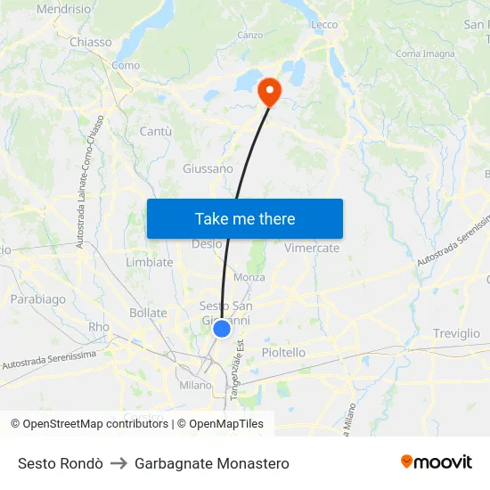 Sesto Rondò to Garbagnate Monastero map