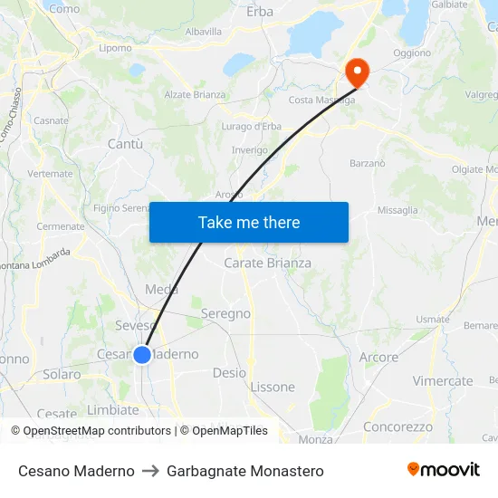 Cesano Maderno to Garbagnate Monastero map