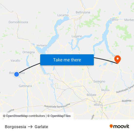 Borgosesia to Garlate map
