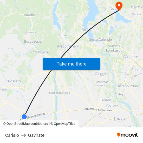 Carisio to Gavirate map