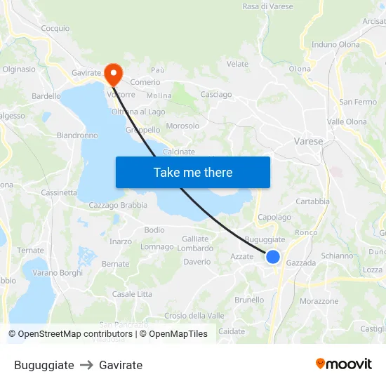 Buguggiate to Gavirate map