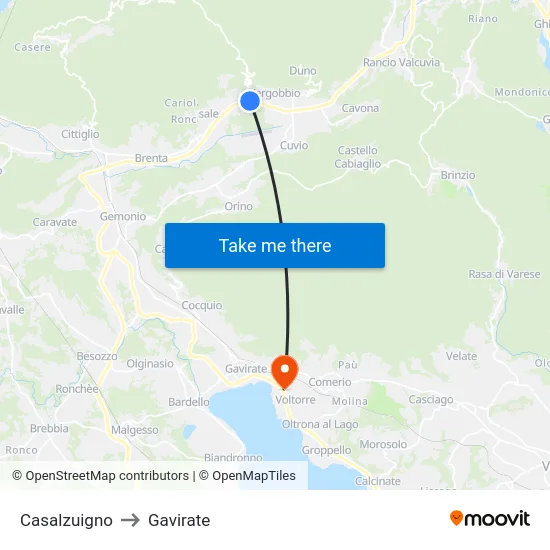 Casalzuigno to Gavirate map