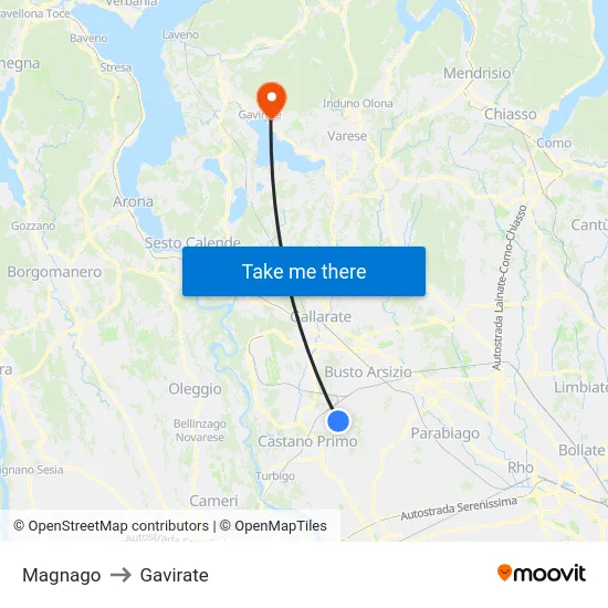 Magnago to Gavirate map