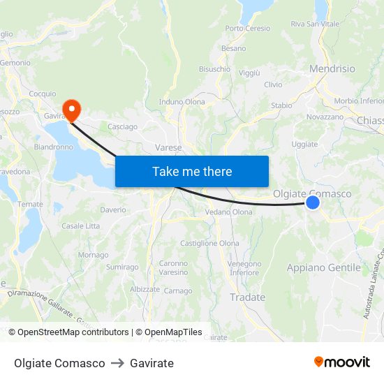 Olgiate Comasco to Gavirate map