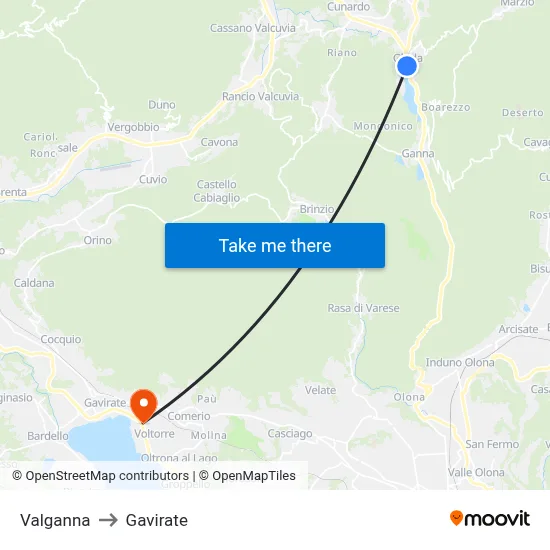 Valganna to Gavirate map