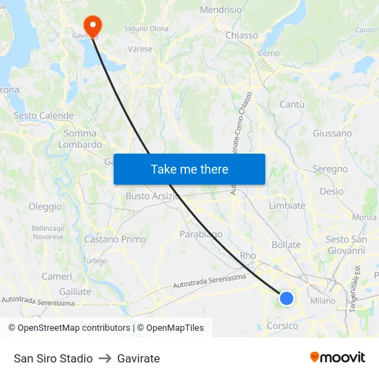 San Siro Stadio to Gavirate map